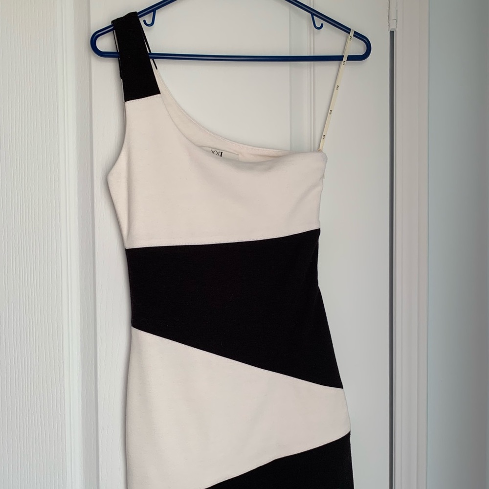 One-Shoulder Black & White Mini Dress